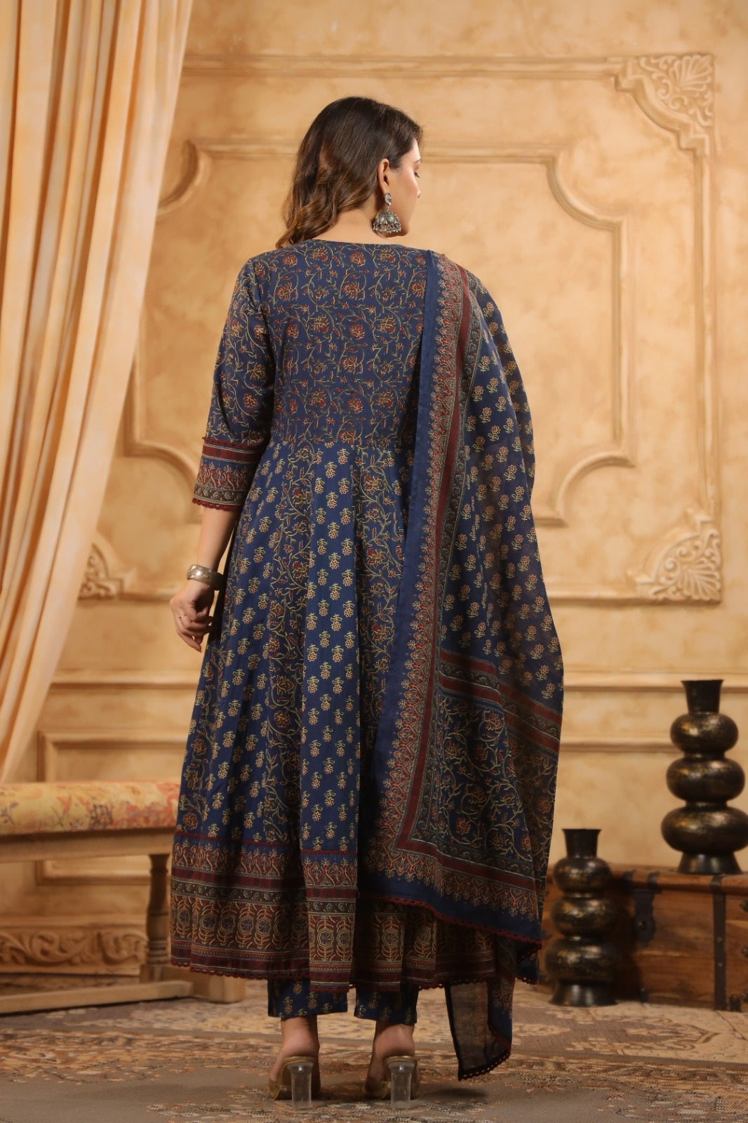 Zeenat Navy Blue Premium Cotton Anarkali Suit Set