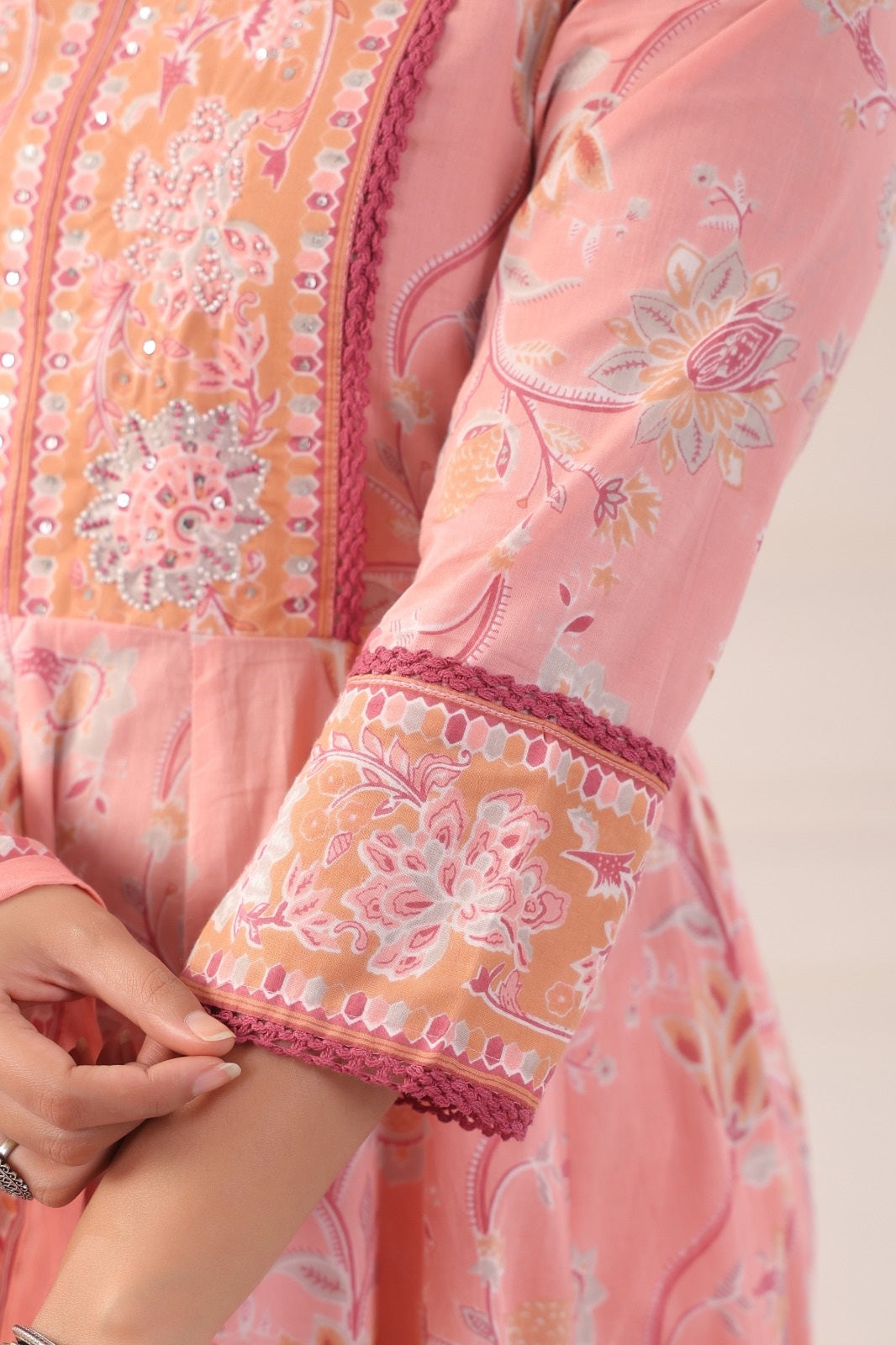 Ishani Pink Cotton Anarkali Suit Set For Women