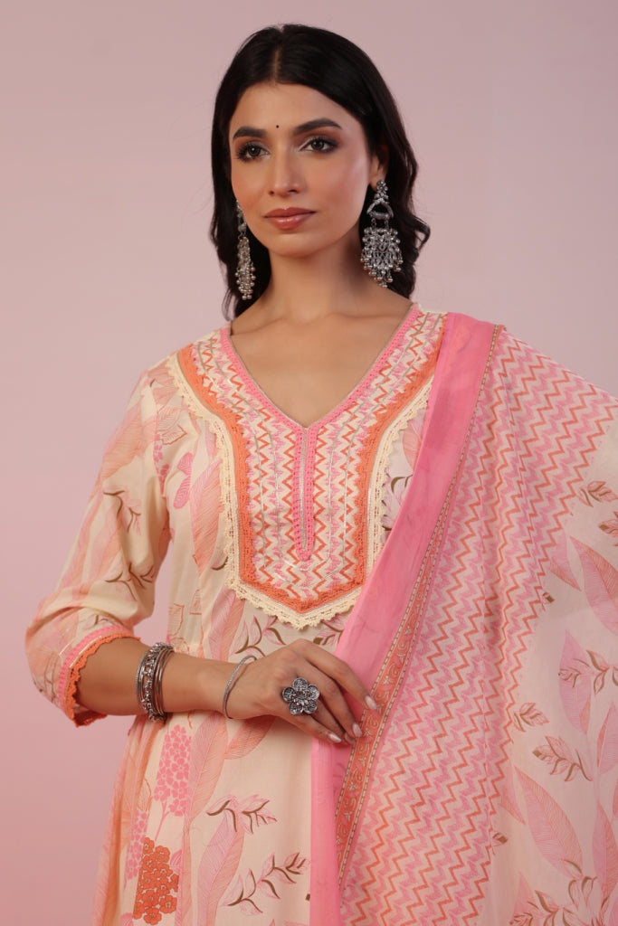 Jannat Pink Floral Cotton Anarkali Set
