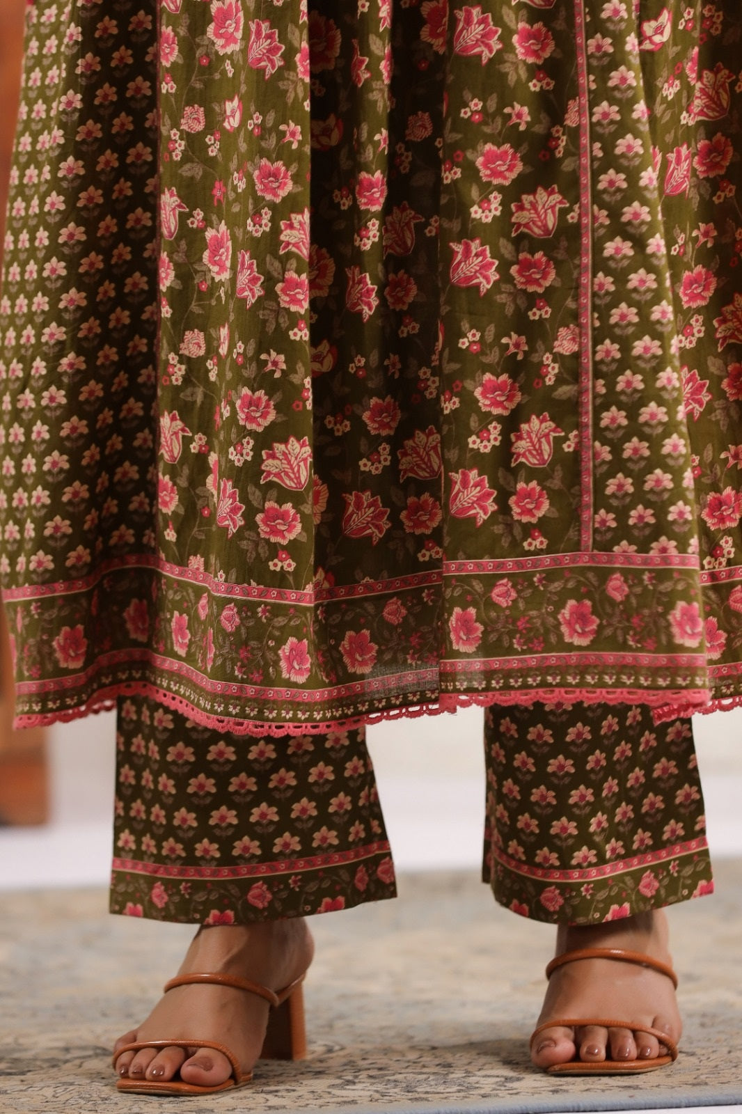 Mahika Green Cotton A Line Suit Set For Women