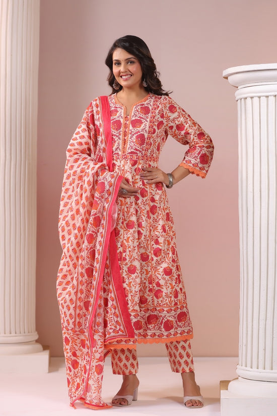 Madiha Red Cotton Anarkali Suit Set