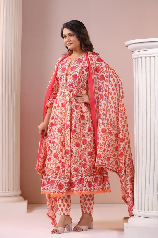 Madiha Red Cotton Anarkali Suit Set