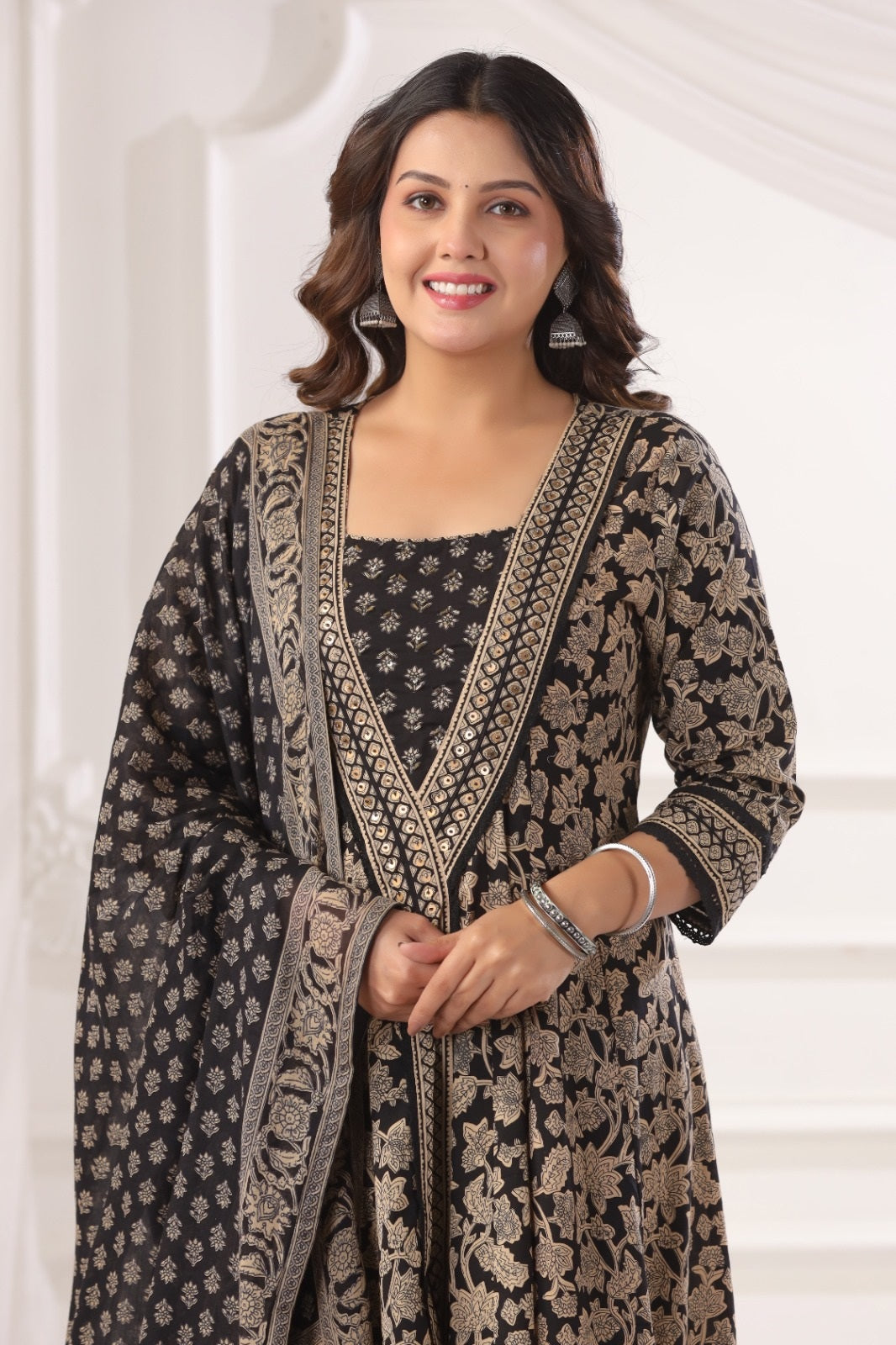 Shanaya Black Cotton Anarkali Suit Set For Women