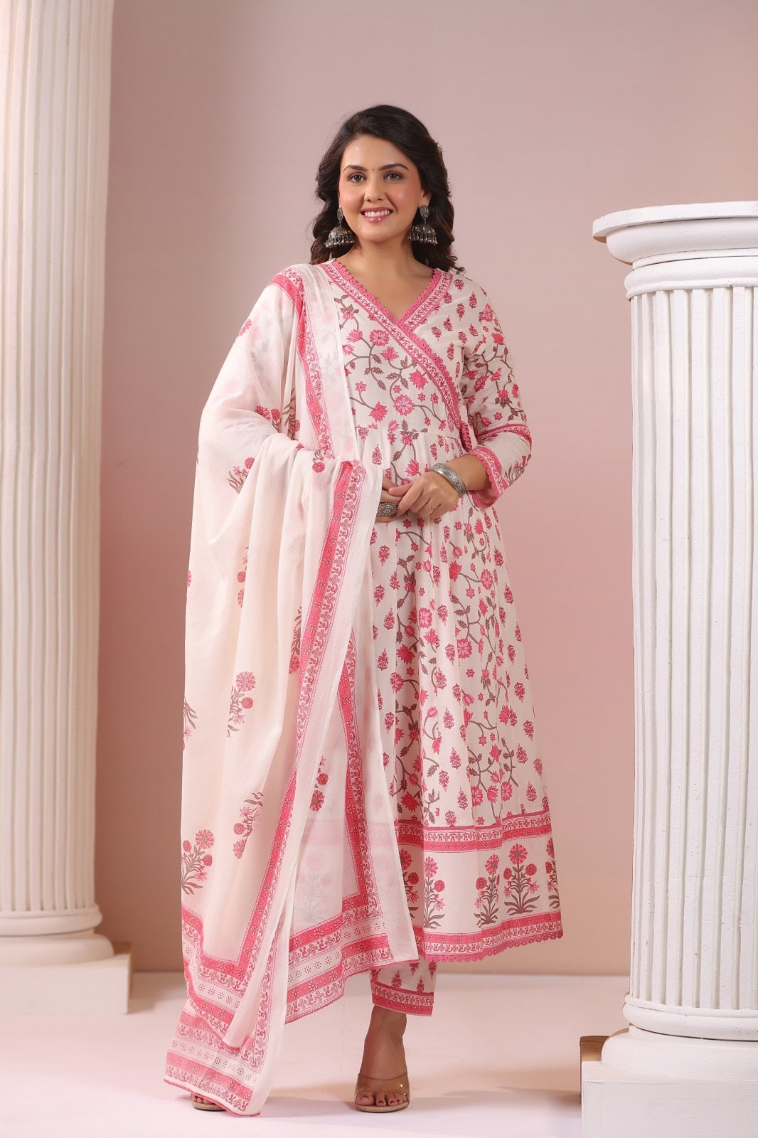 Dharini Pink Cotton Anarkali Suit Set
