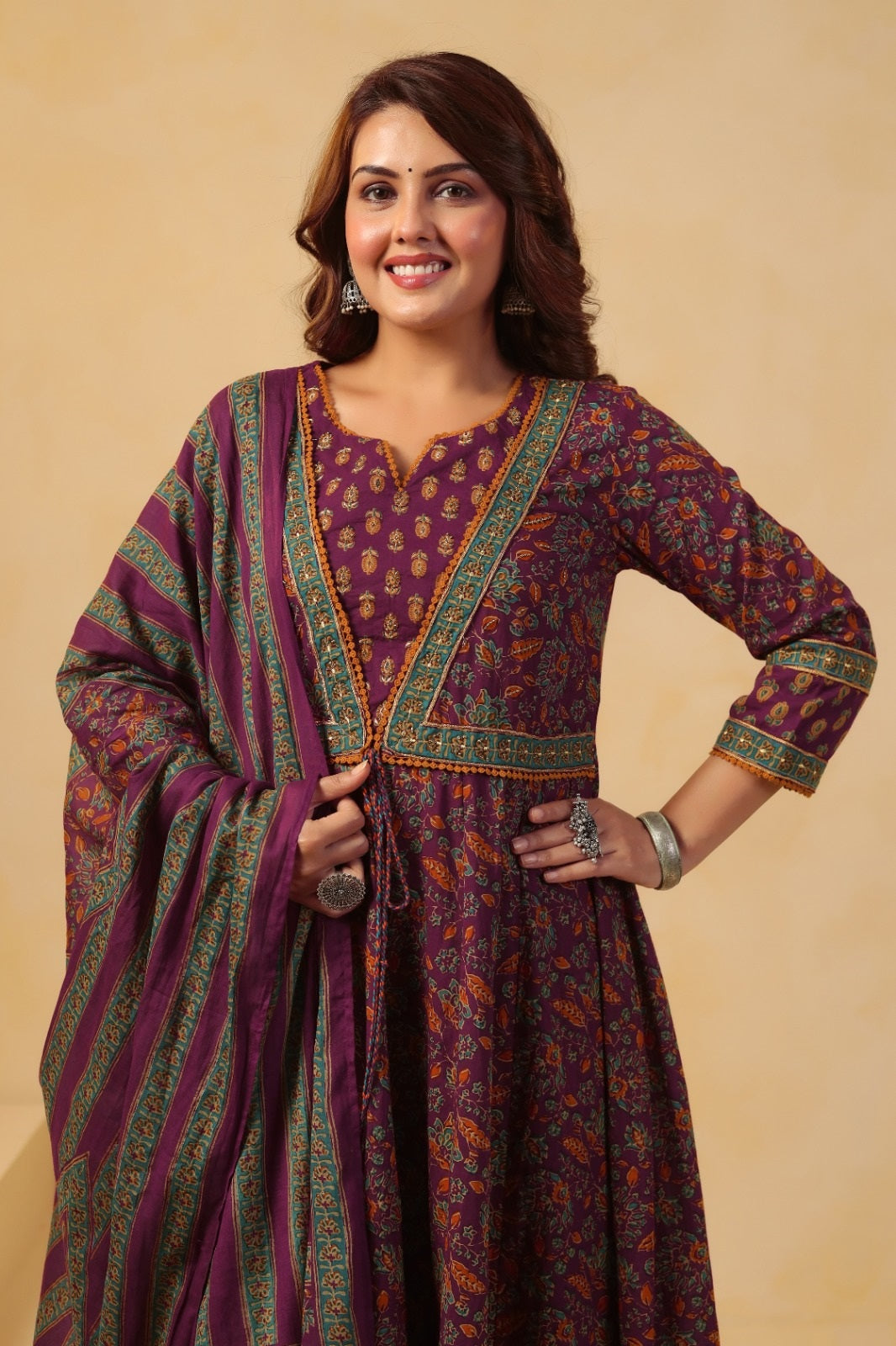 Janhvi Wine Premium Cotton Anarkali Suit Set