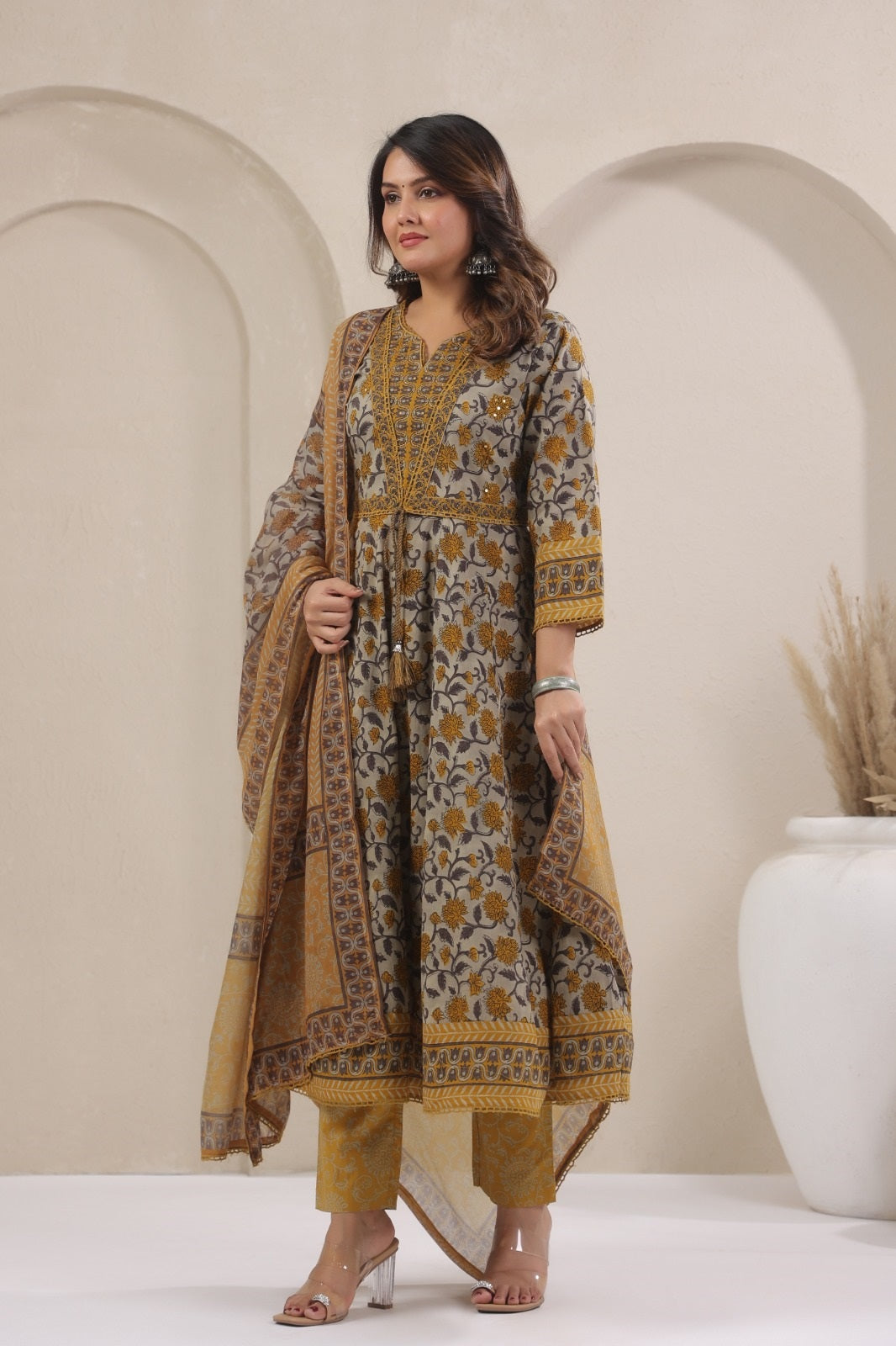 Barkha Mustard Cotton Anarkali Suit Set