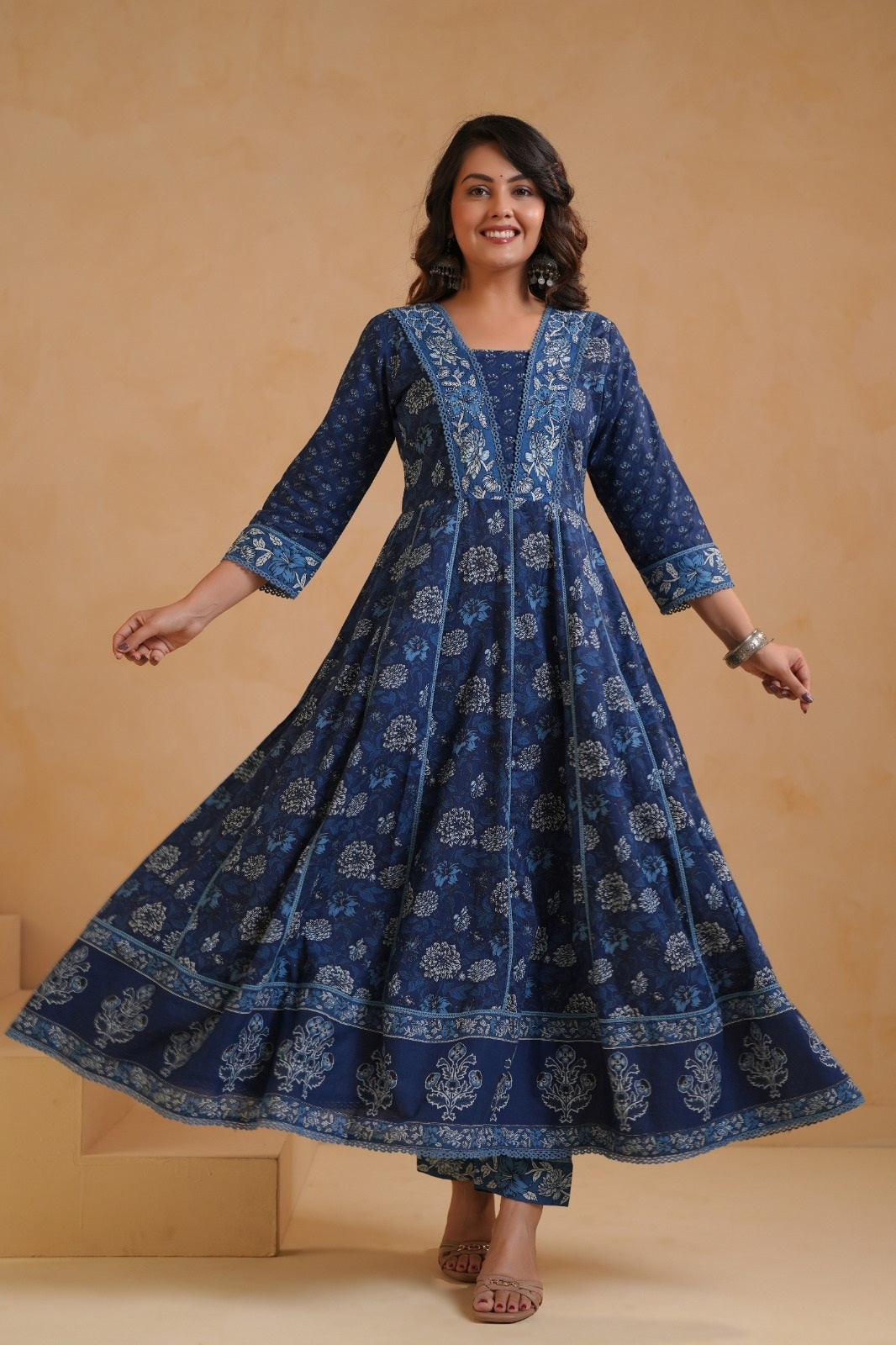 Lavanya Blue Cotton Anarkali Suit Set