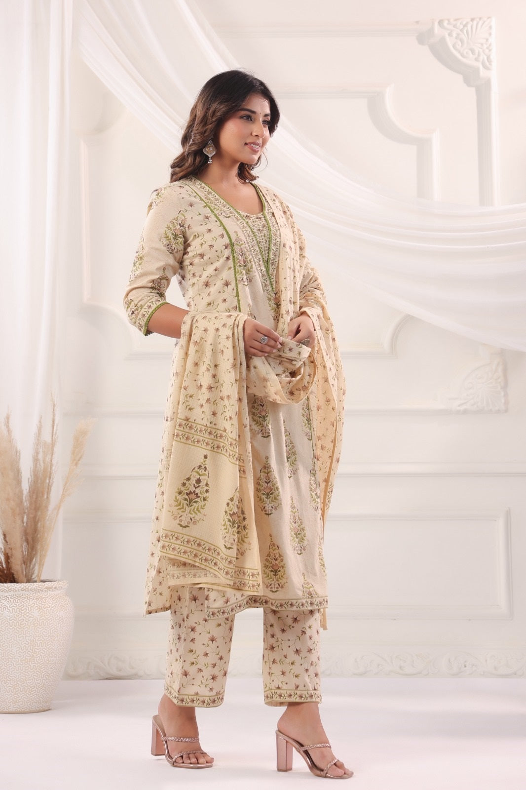 Eesha Brown Cotton Suit Set For Women