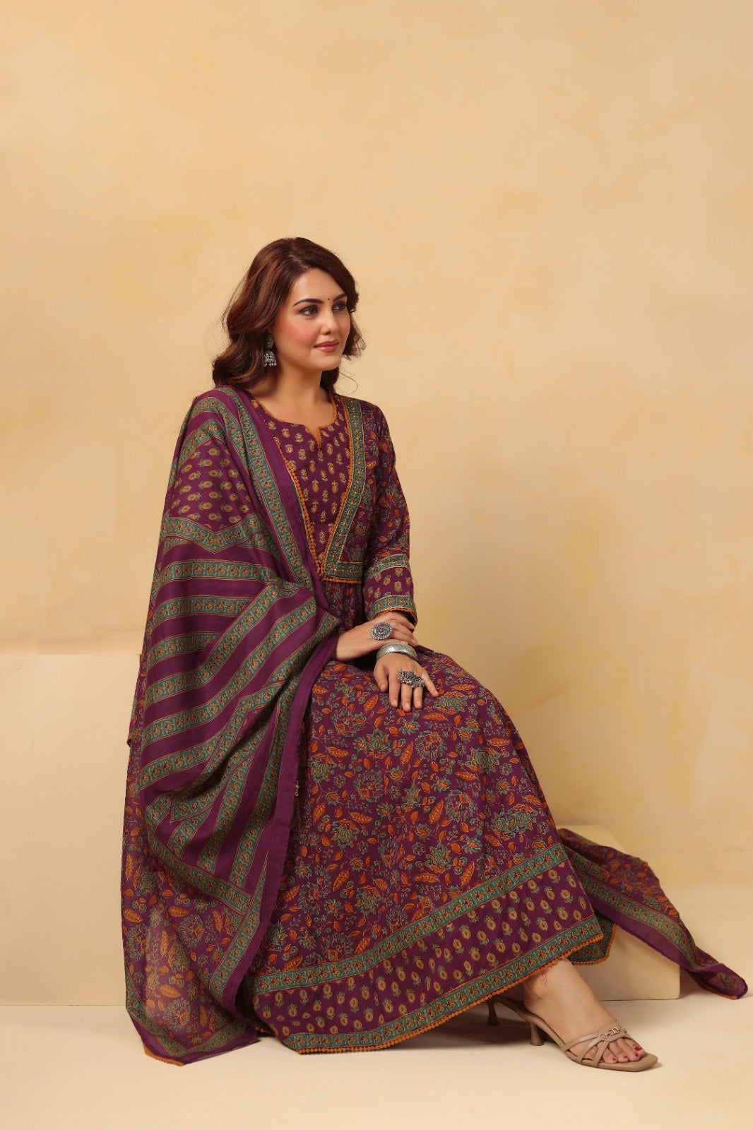 Janhvi Wine Premium Cotton Anarkali Suit Set