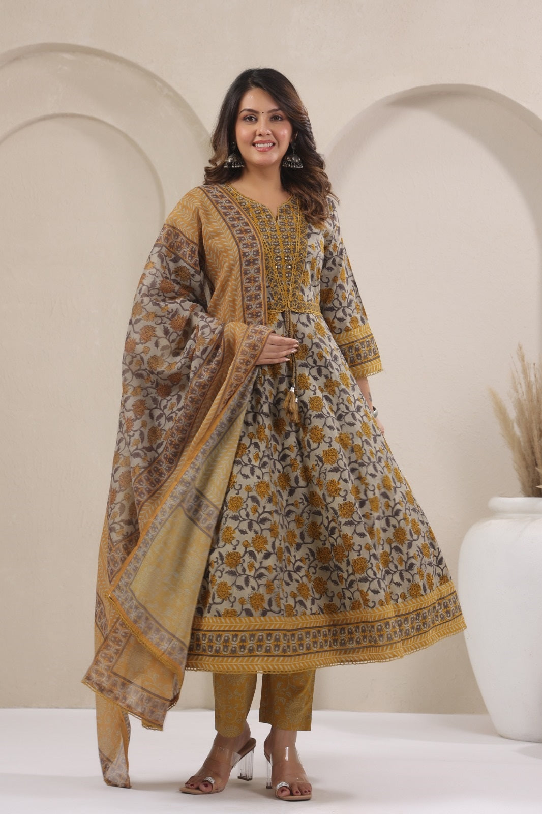 Barkha Mustard Cotton Anarkali Suit Set