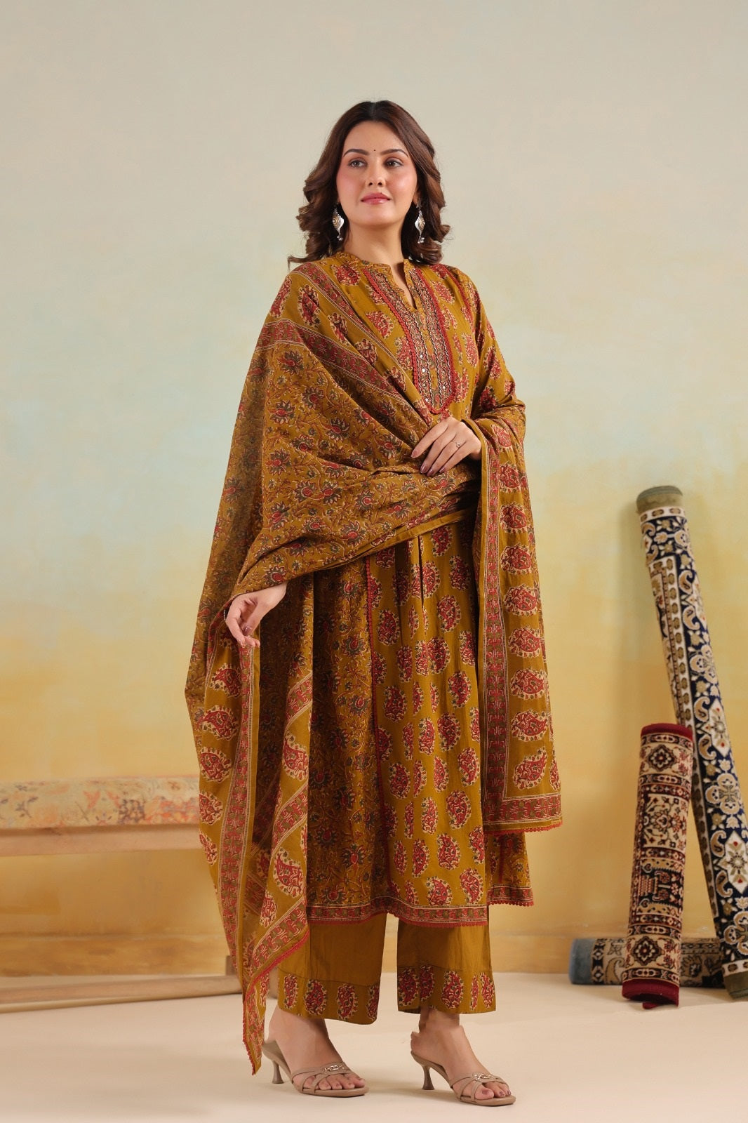 Mogra Mustad Premium Cotton A Line Suit Set