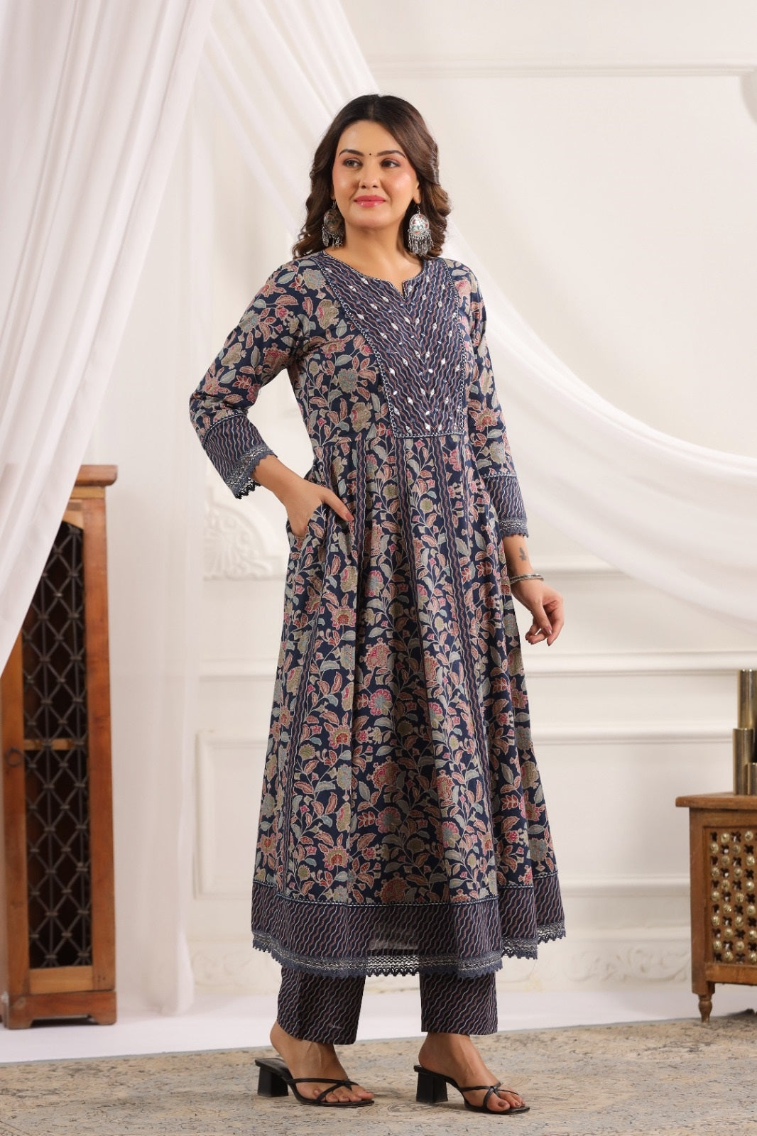 Lavanya Blue Cotton Anarkali Suit Set