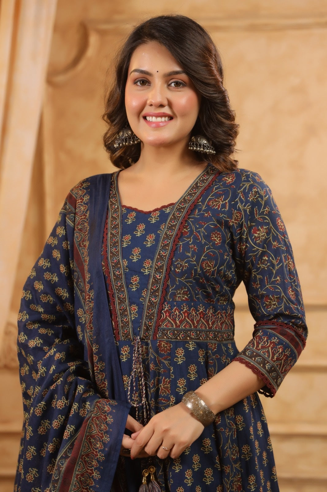 Zeenat Navy Blue Premium Cotton Anarkali Suit Set