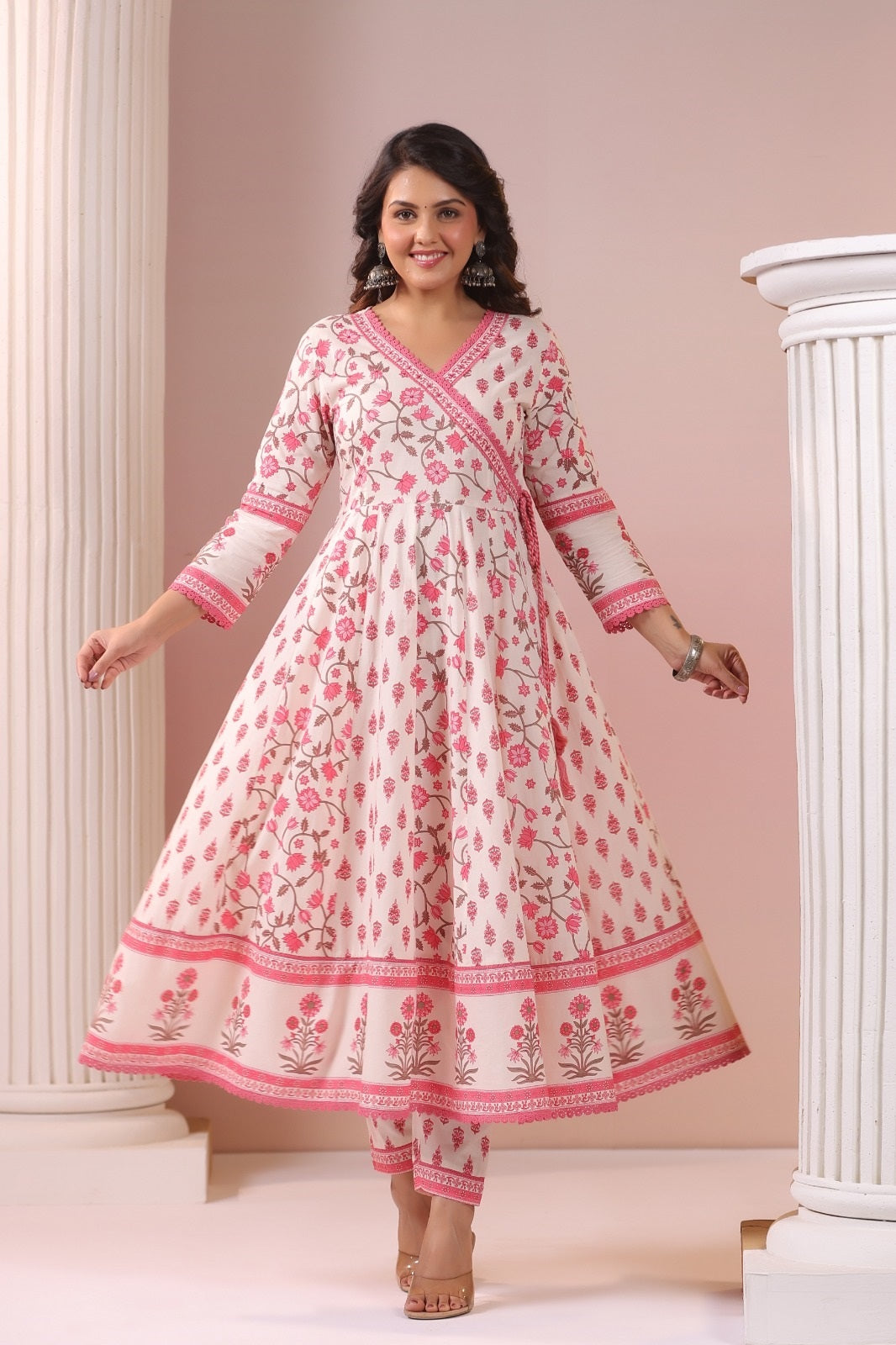 Dharini Pink Cotton Anarkali Suit Set