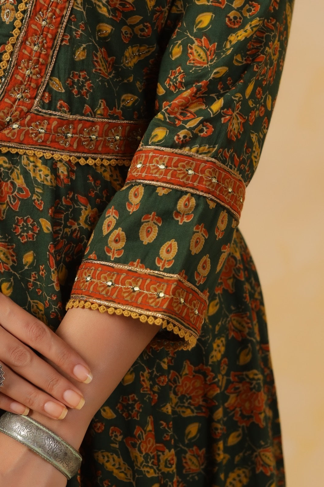 Zohra Green Premium Cotton Anarkali Suit Set