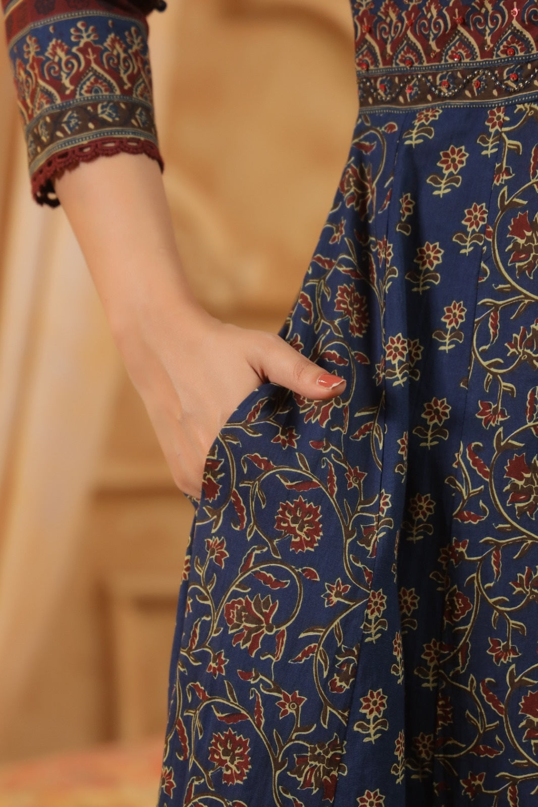 Zeenat Navy Blue Premium Cotton Anarkali Suit Set