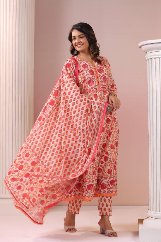 Madiha Red Cotton Anarkali Suit Set