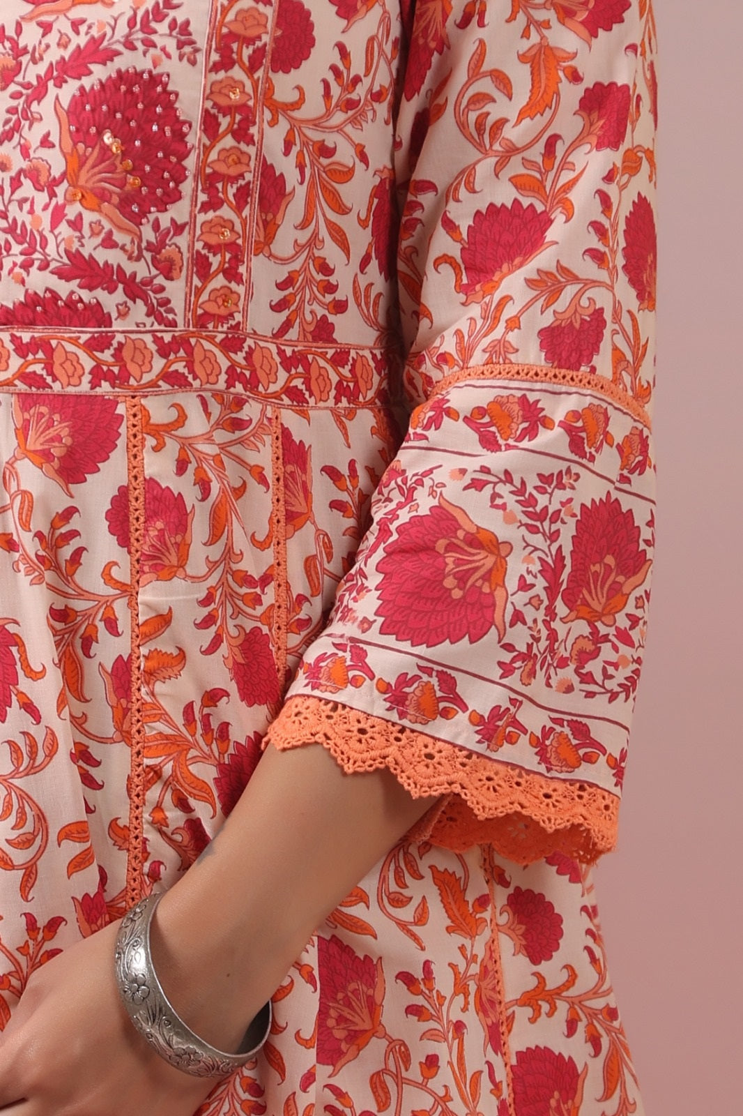 Madiha Red Cotton Anarkali Suit Set