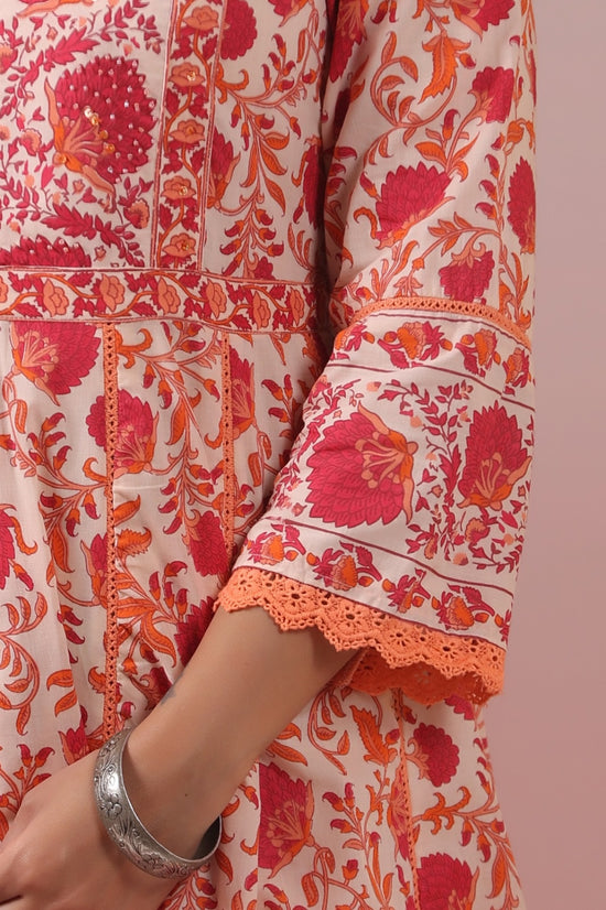 Madiha Red Cotton Anarkali Suit Set