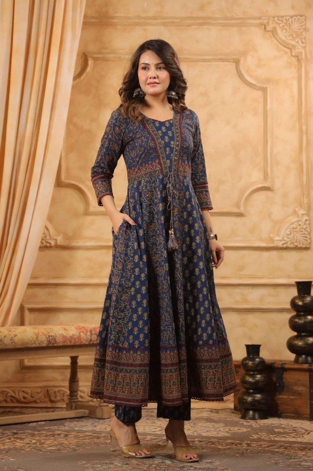 Zeenat Navy Blue Premium Cotton Anarkali Suit Set