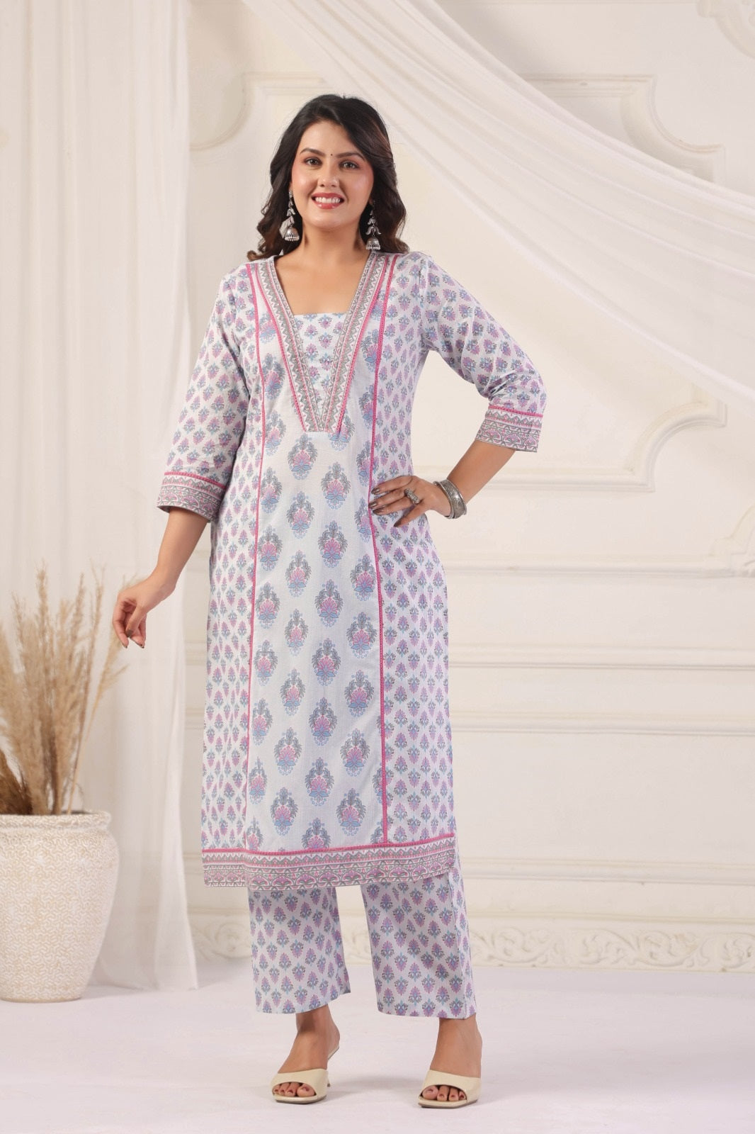 Parvati Blue Cotton Salwar Suit Set For Women