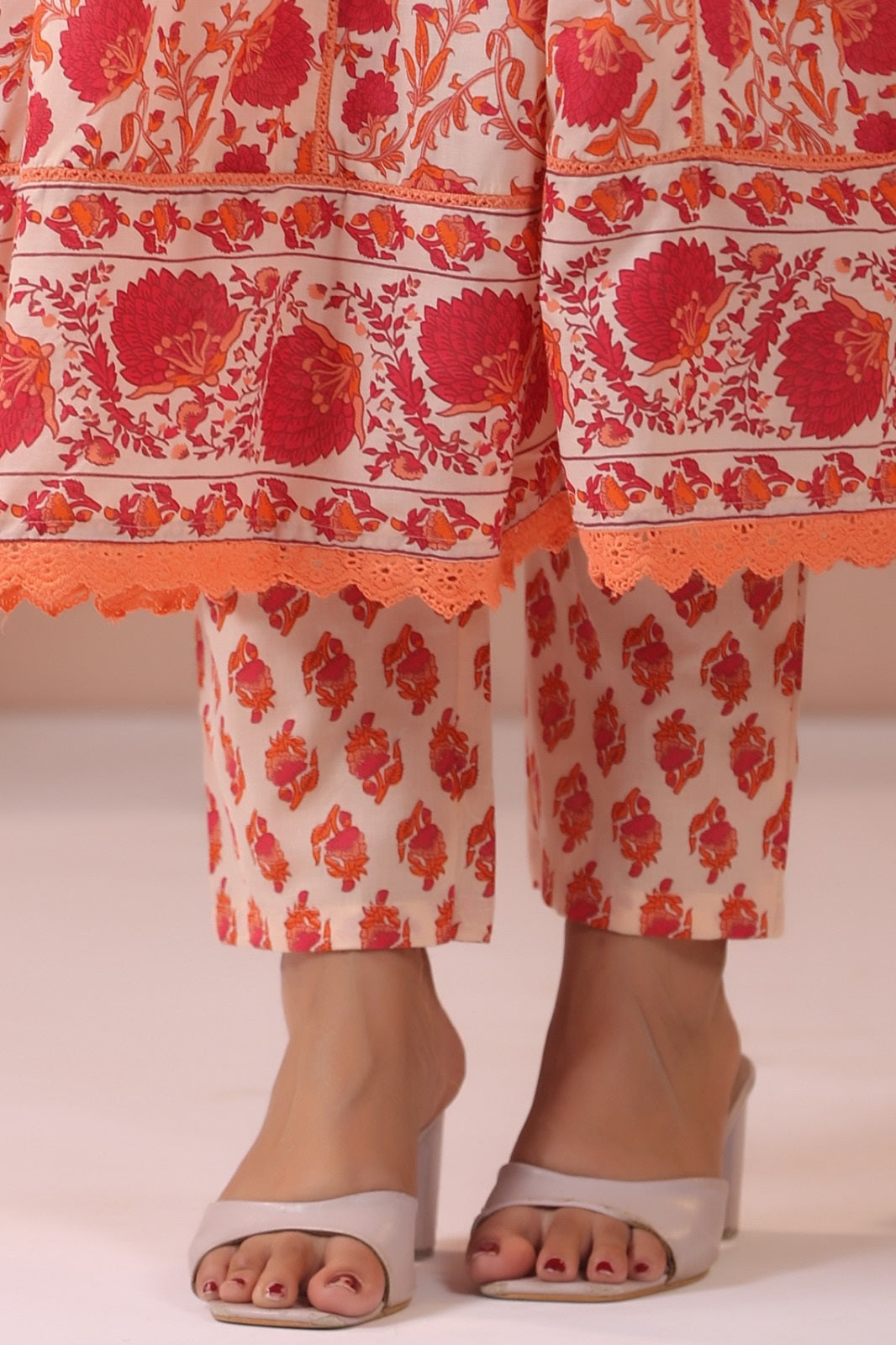 Madiha Red Cotton Anarkali Suit Set