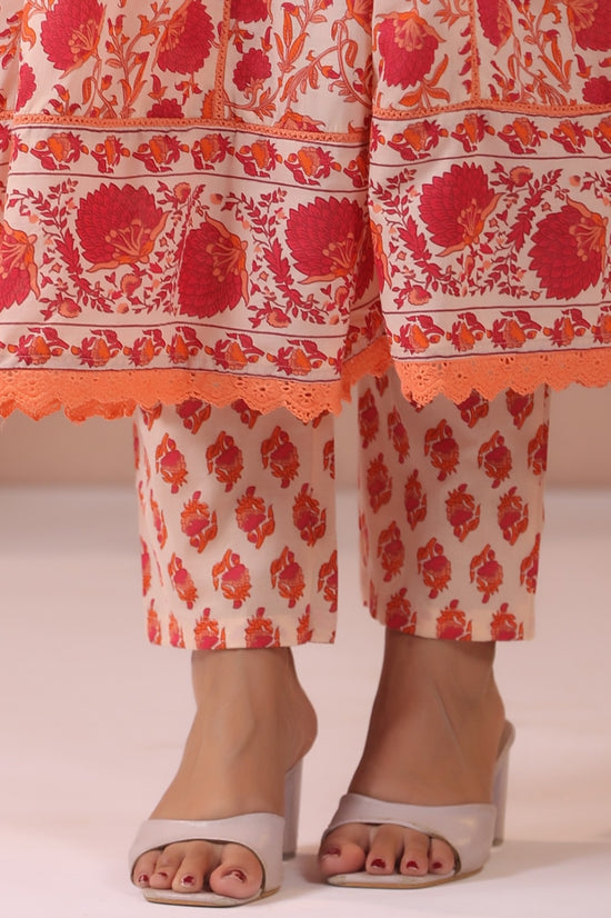 Madiha Red Cotton Anarkali Suit Set