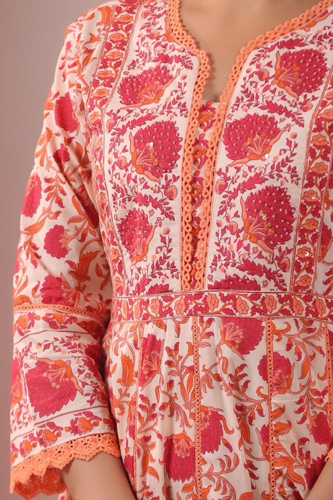 Madiha Red Cotton Anarkali Suit Set