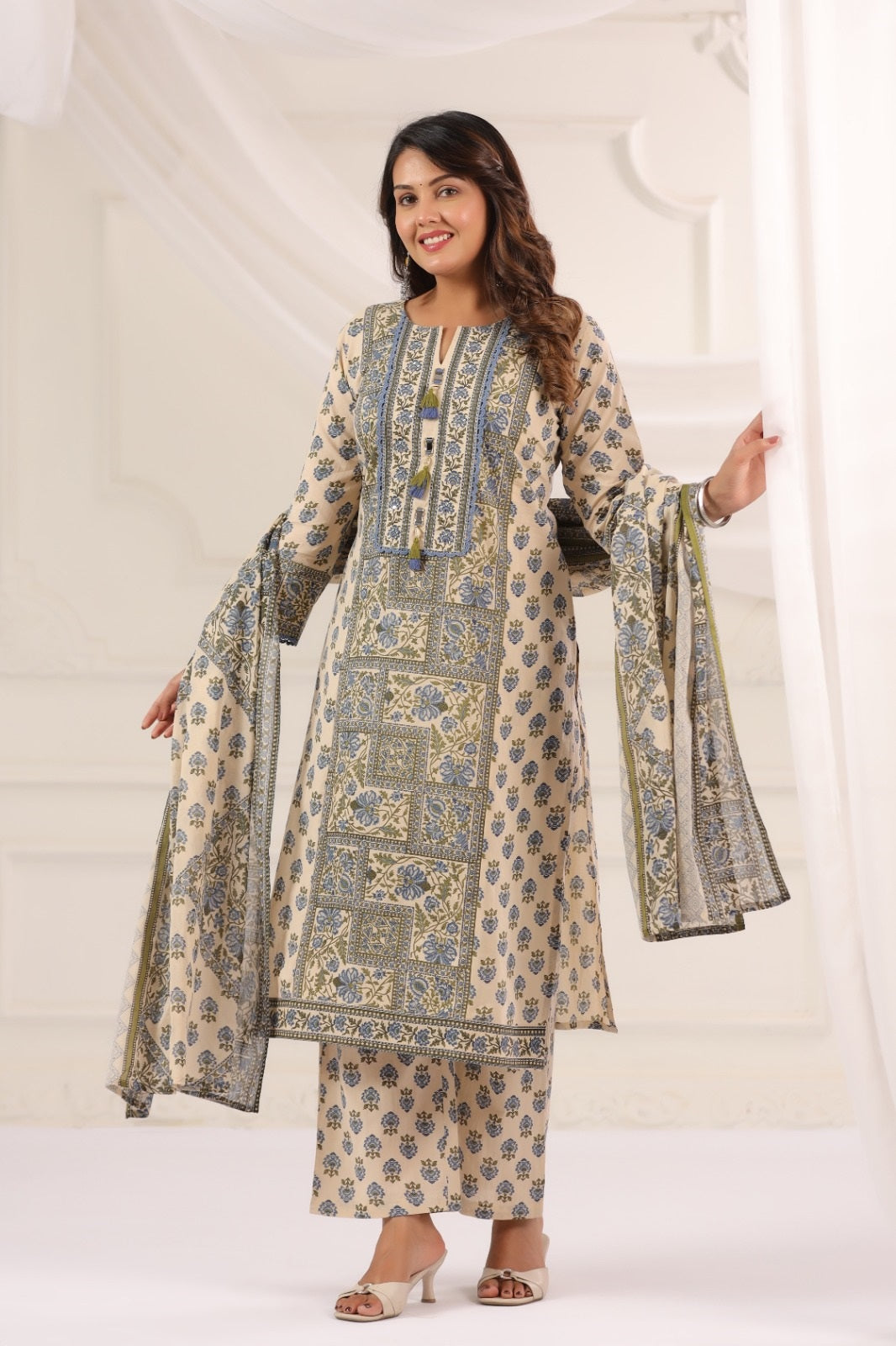 Ayati Blue Cotton Suit Set For Women