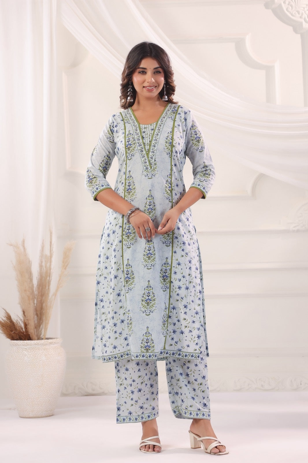 Riddhi Blue Cotton Salwar Suit Set For Women