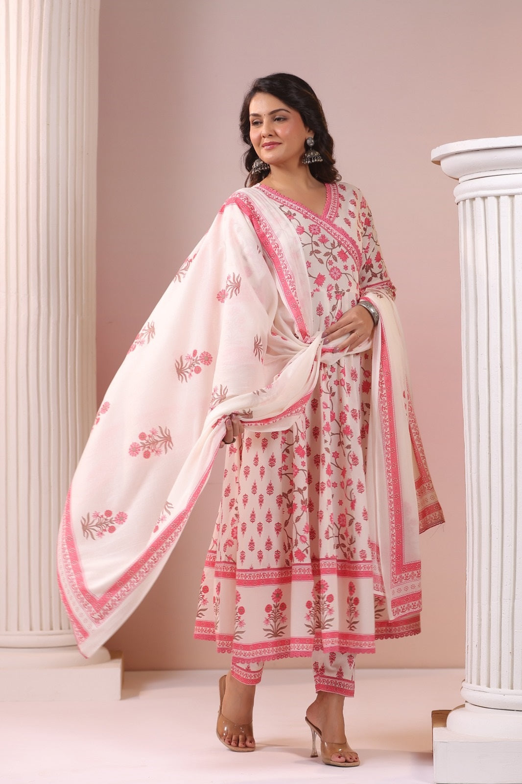 Dharini Pink Cotton Anarkali Suit Set