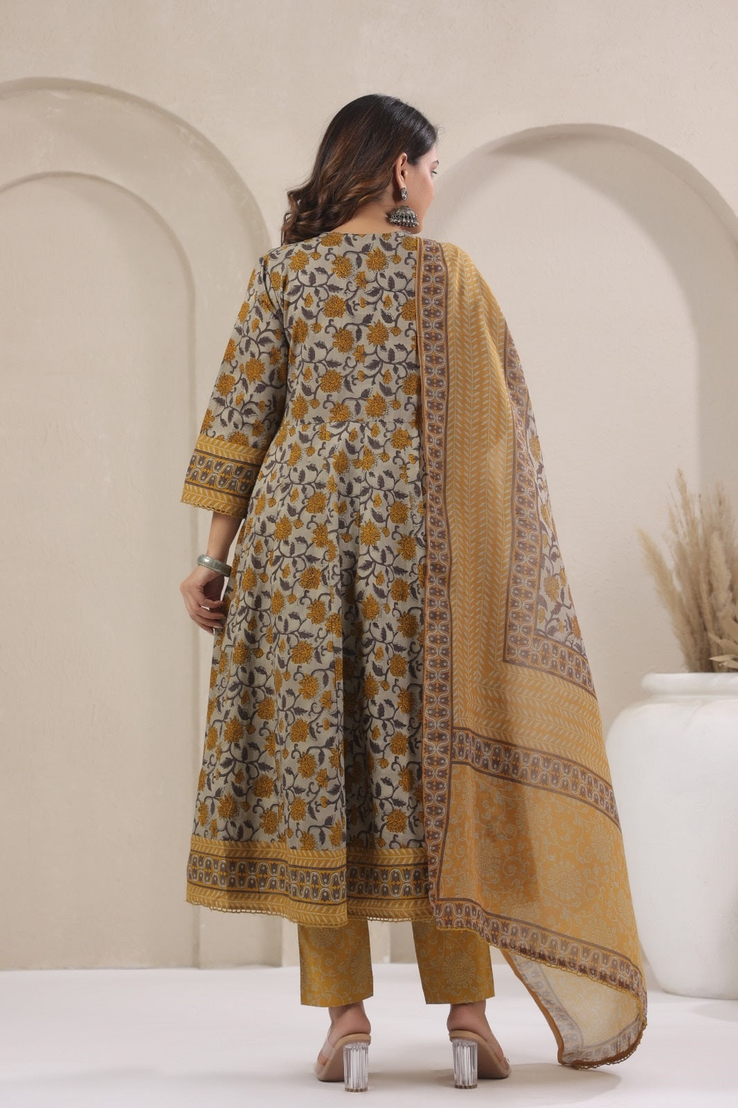 Barkha Mustard Cotton Anarkali Suit Set