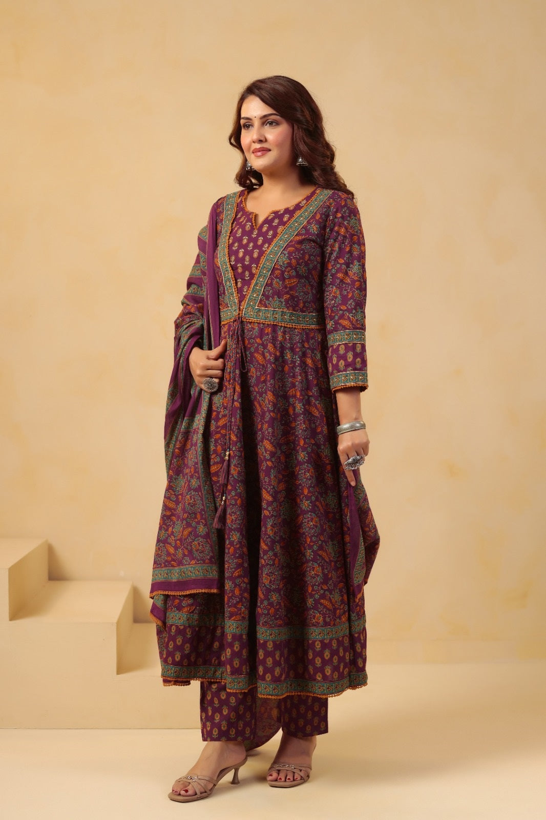 Janhvi Wine Premium Cotton Anarkali Suit Set