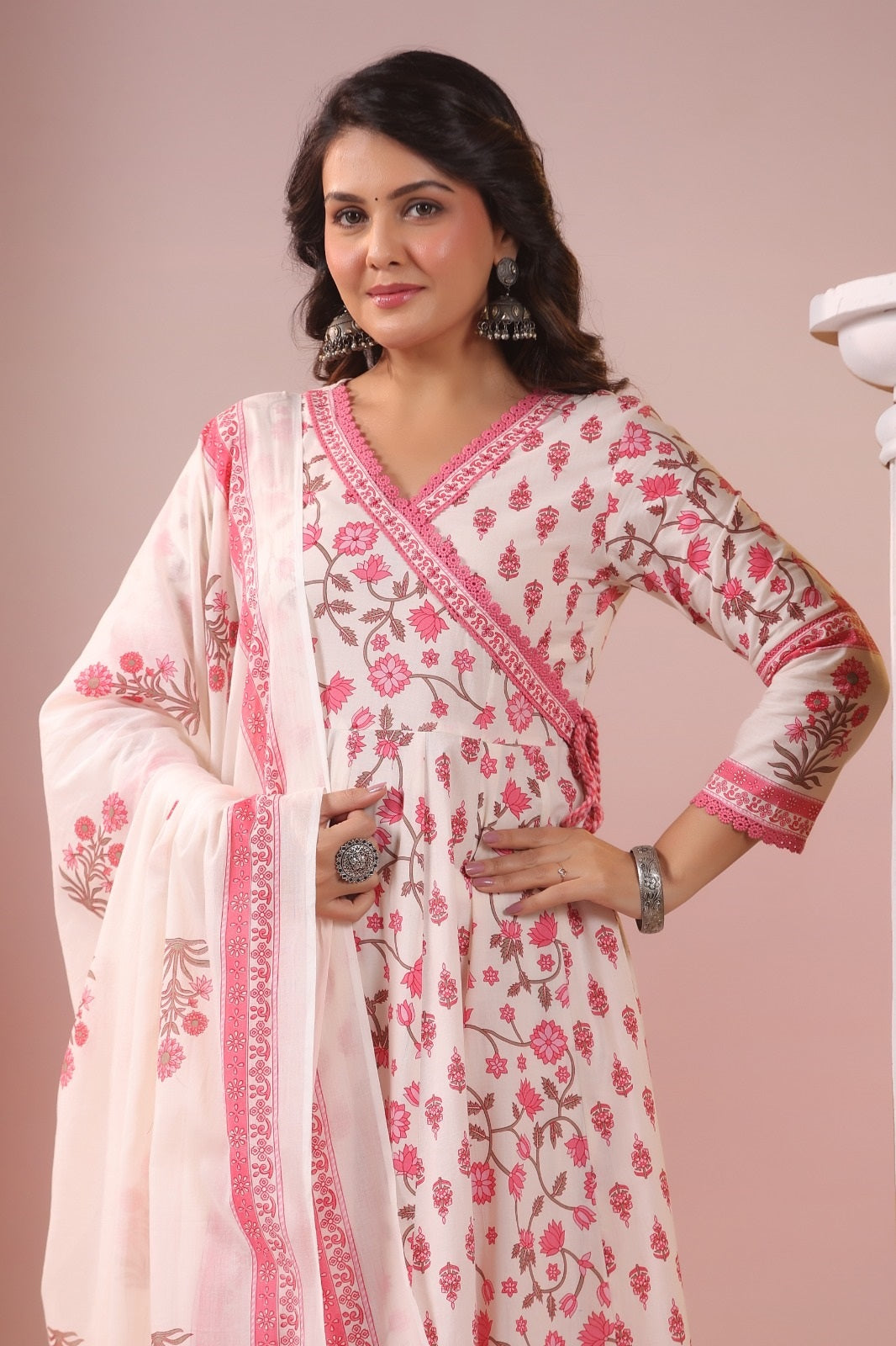 Dharini Pink Cotton Anarkali Suit Set