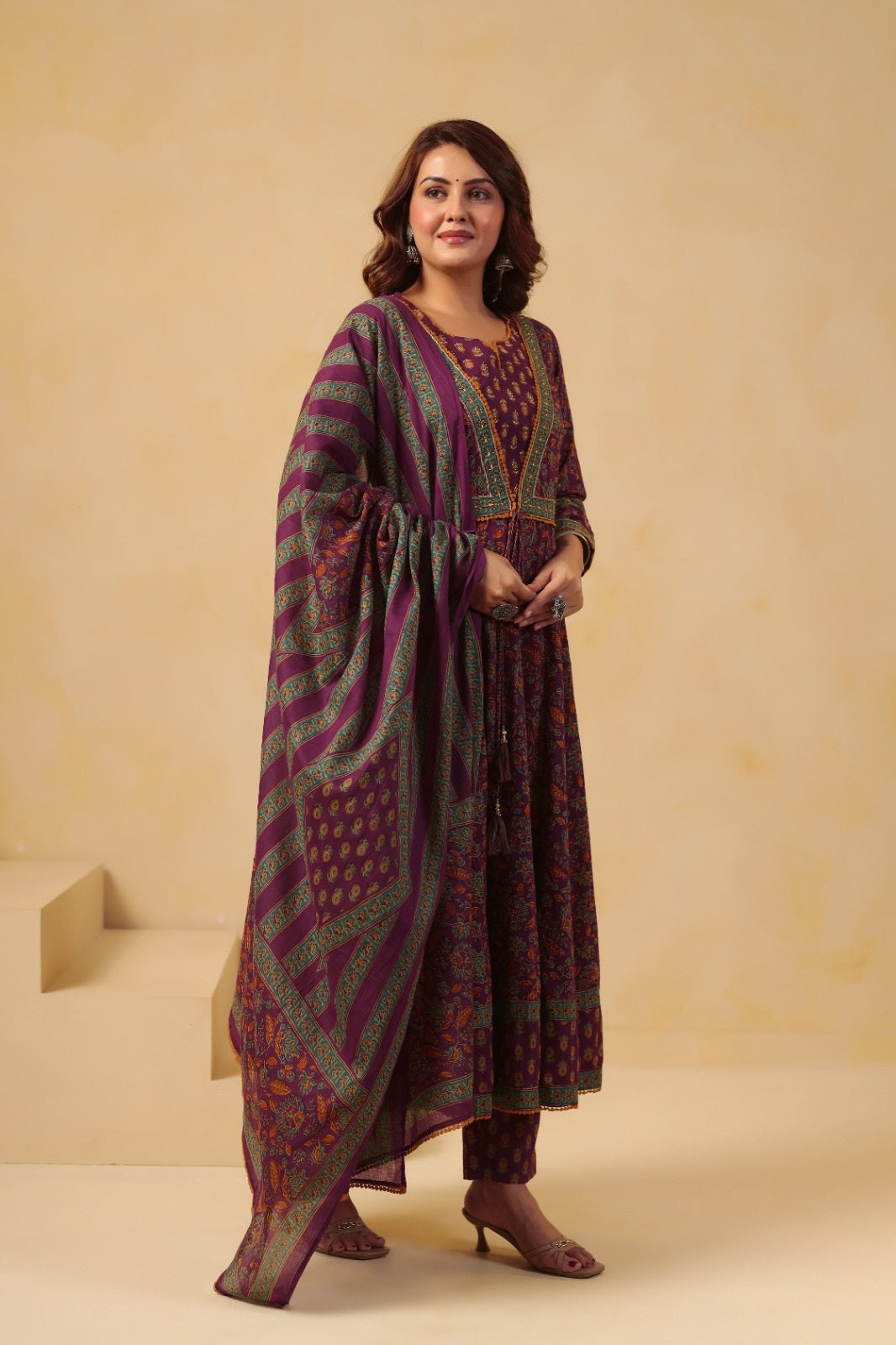 Janhvi Wine Premium Cotton Anarkali Suit Set