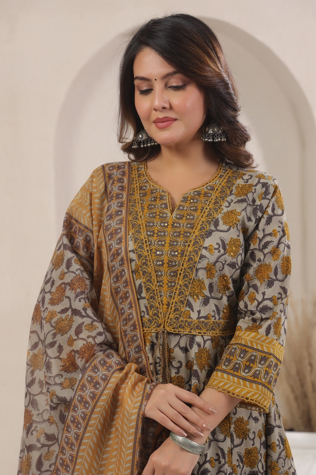 Barkha Mustard Cotton Anarkali Suit Set