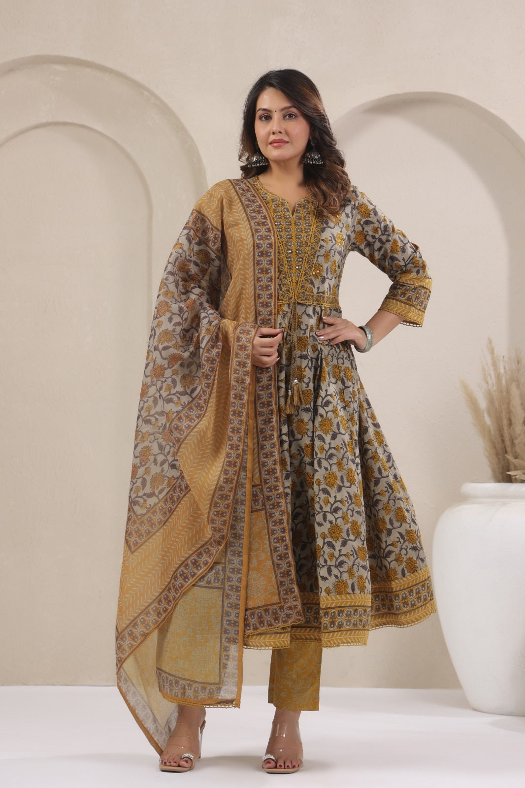 Barkha Mustard Cotton Anarkali Suit Set