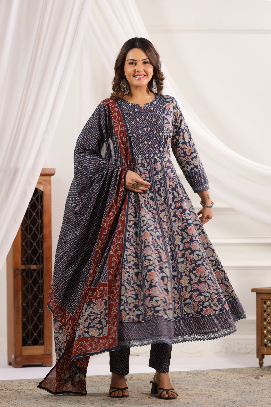 Lavanya Blue Cotton Anarkali Suit Set