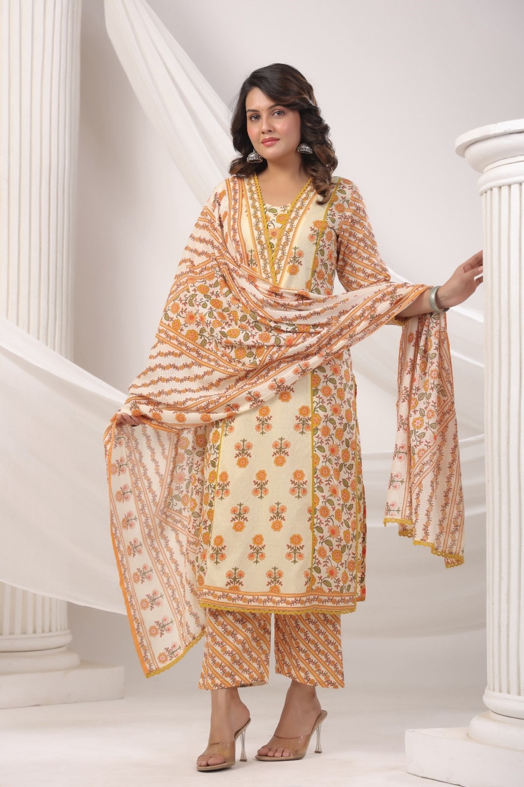 Raahi Yellow Cotton Suit Set