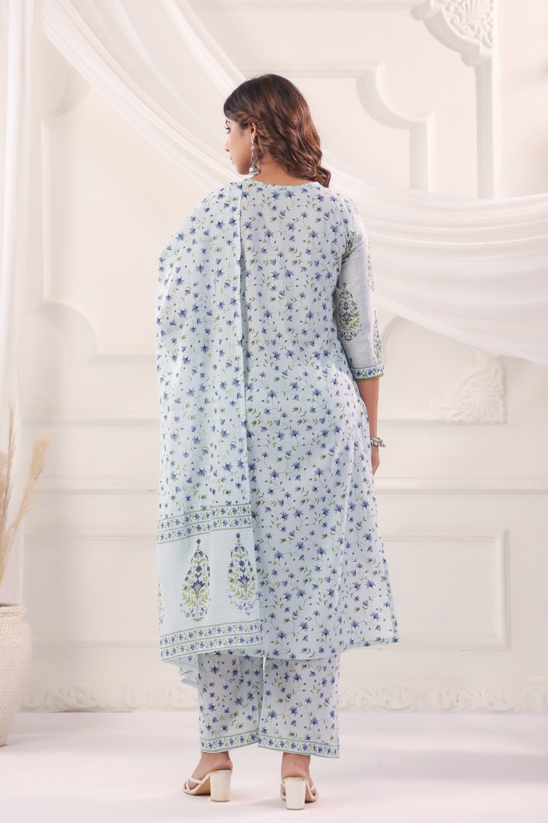 Riddhi Blue Cotton Salwar Suit Set For Women