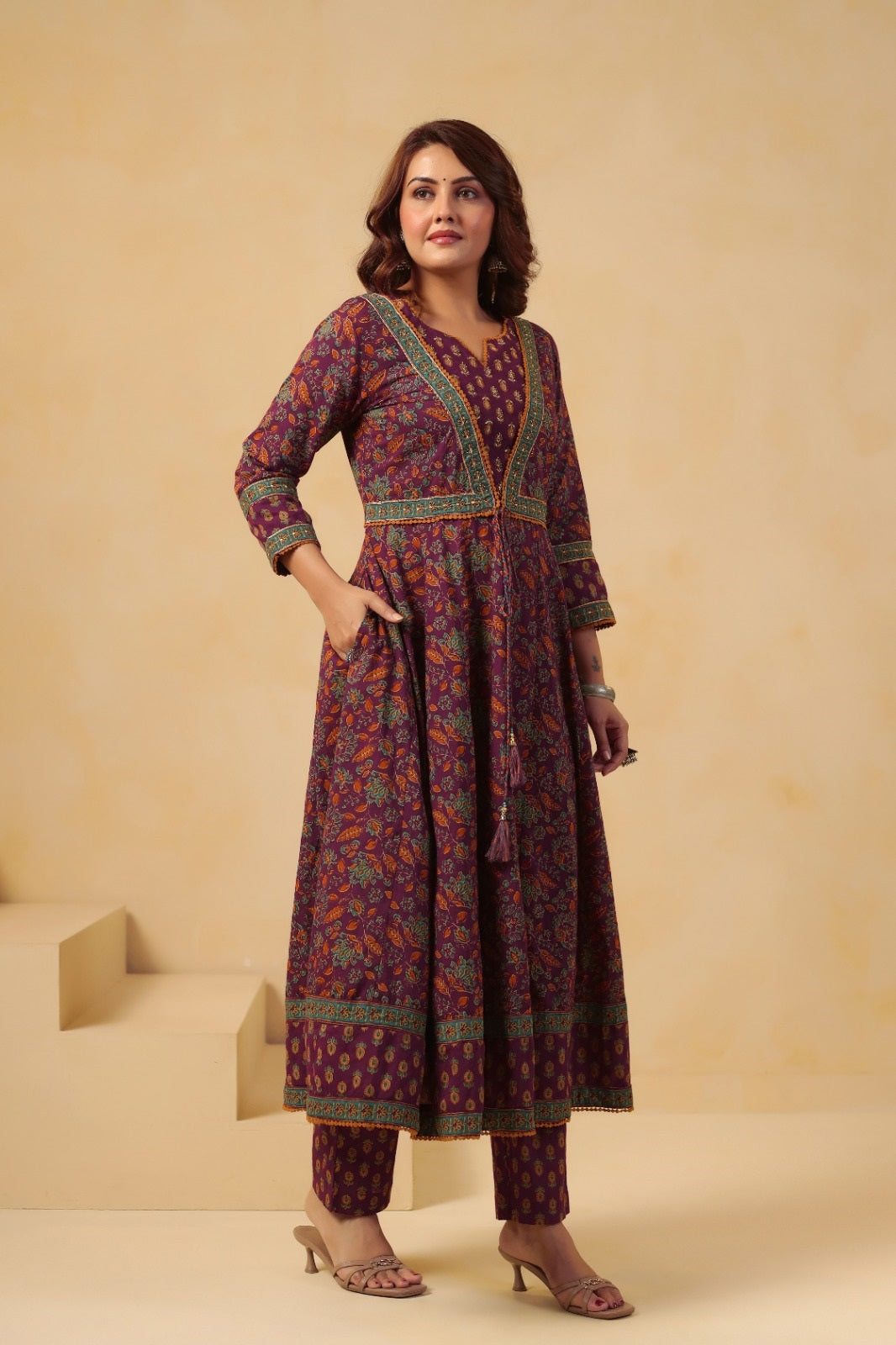 Janhvi Wine Premium Cotton Anarkali Suit Set