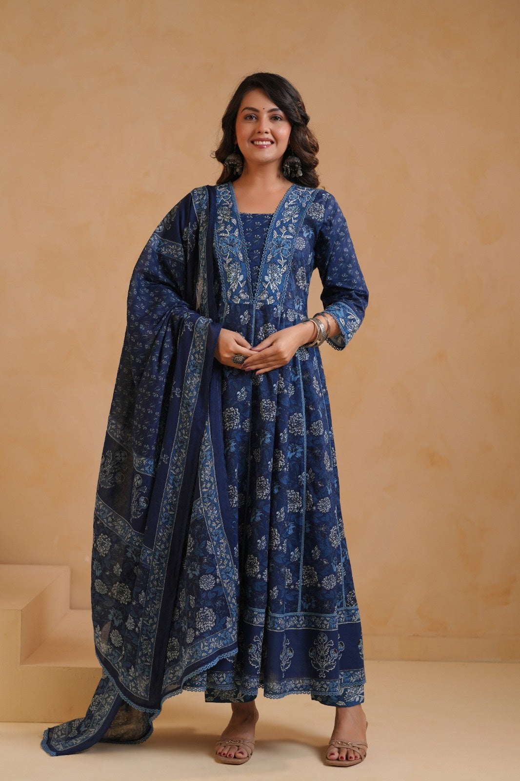Lavanya Blue Cotton Anarkali Suit Set