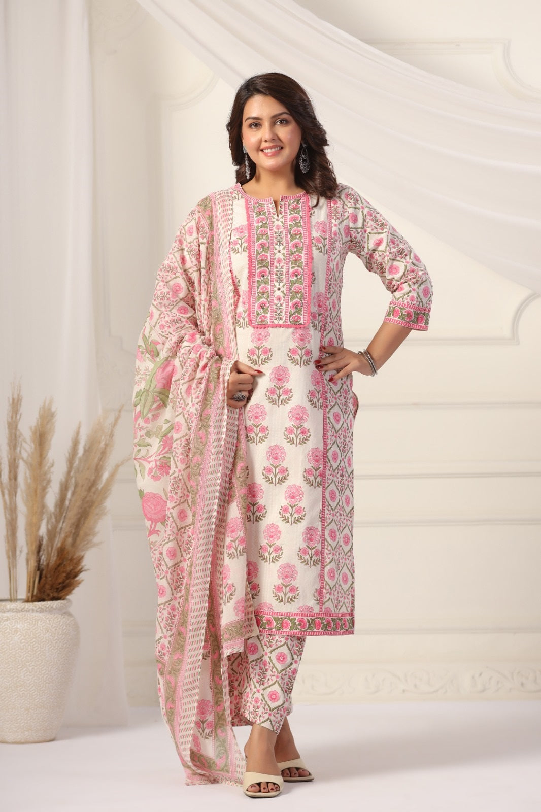 Kanchana Pink Cotton Suit Set For Women