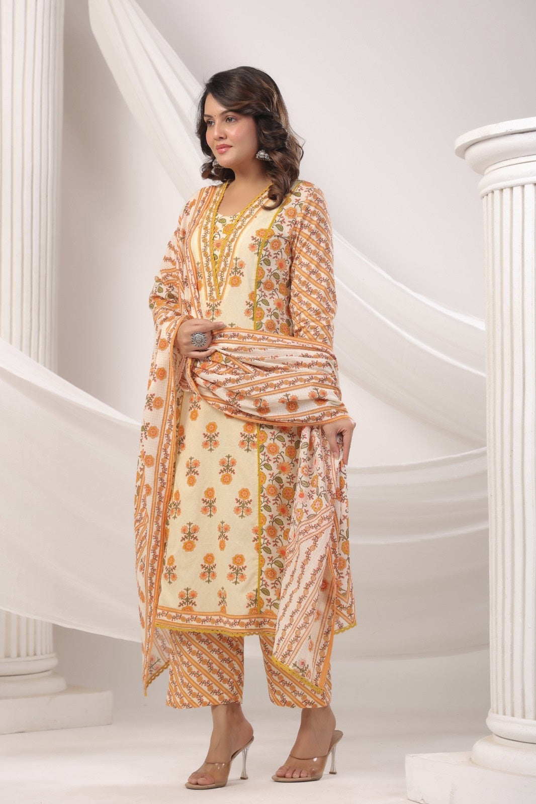 Raahi Yellow Cotton Suit Set