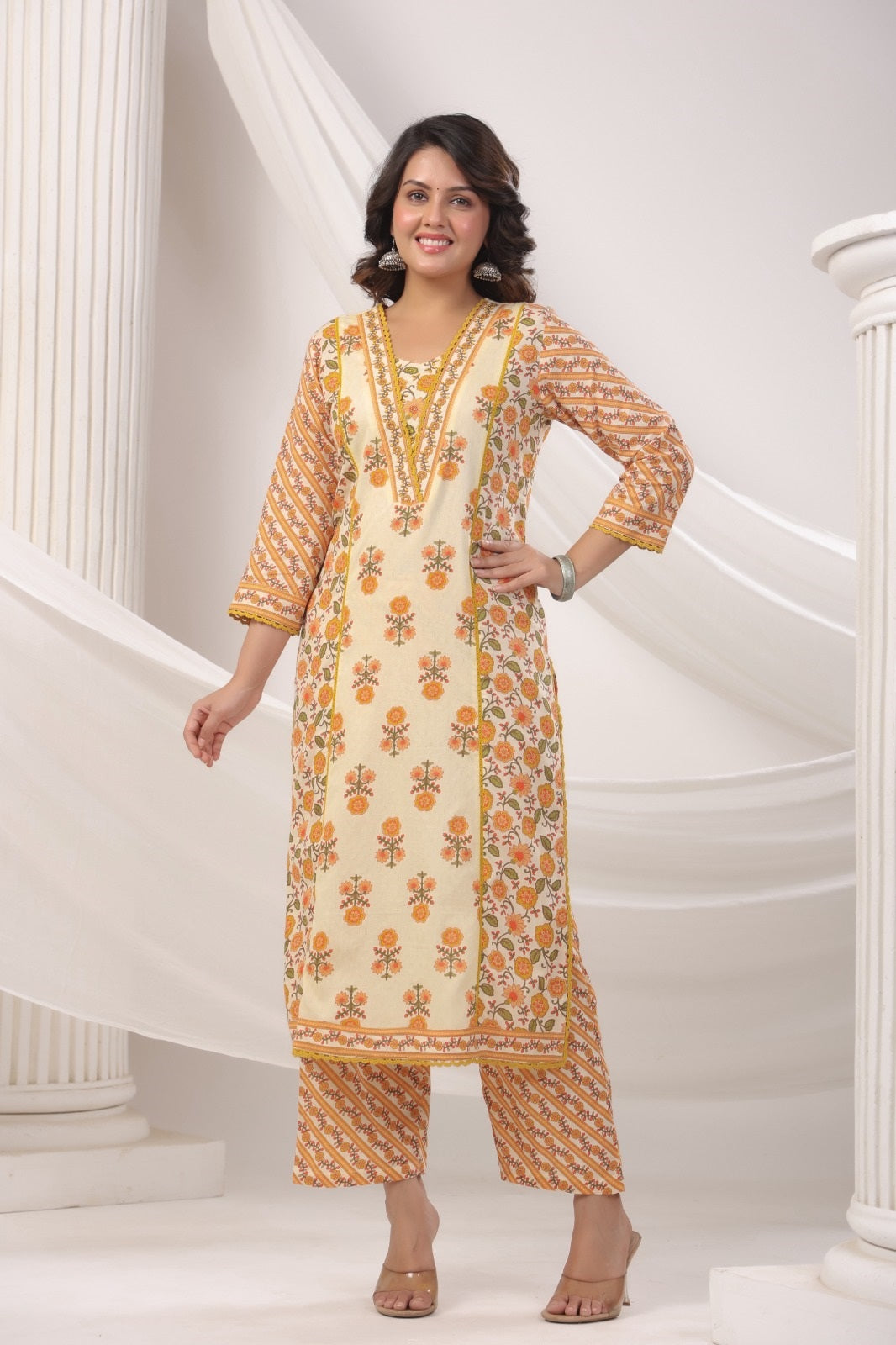 Raahi Yellow Cotton Suit Set