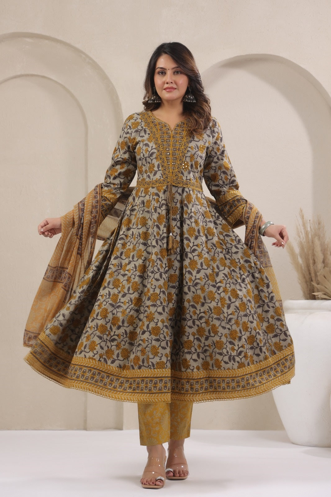 Barkha Mustard Cotton Anarkali Suit Set