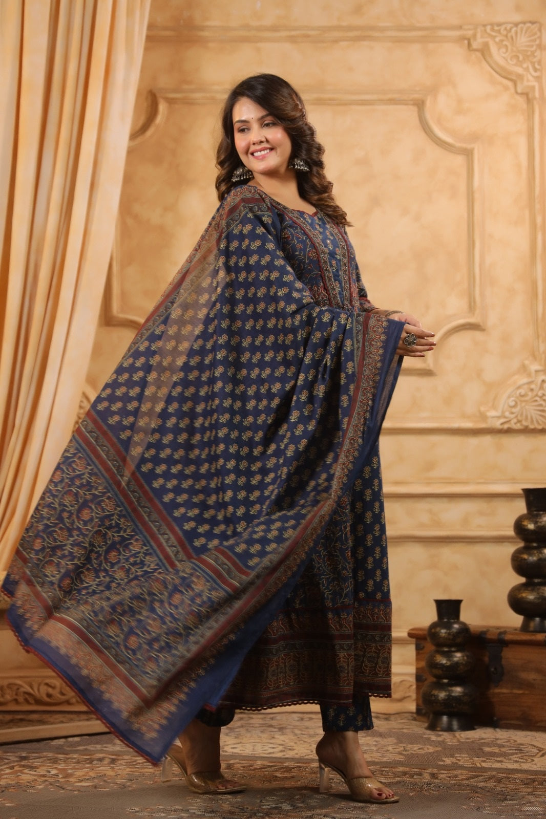 Zeenat Navy Blue Premium Cotton Anarkali Suit Set