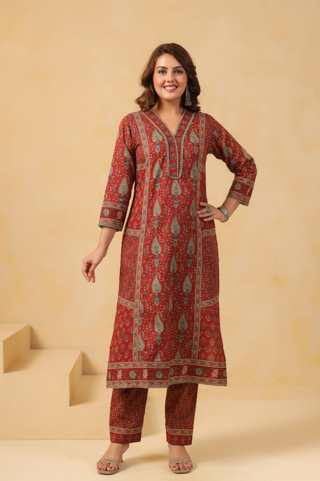 Bhagya Maroon Cotton Suit Set For Women