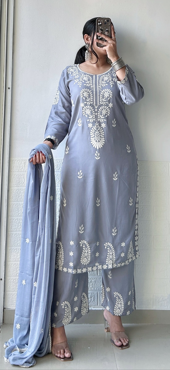 Naaz Grey Chikankari Suit Set