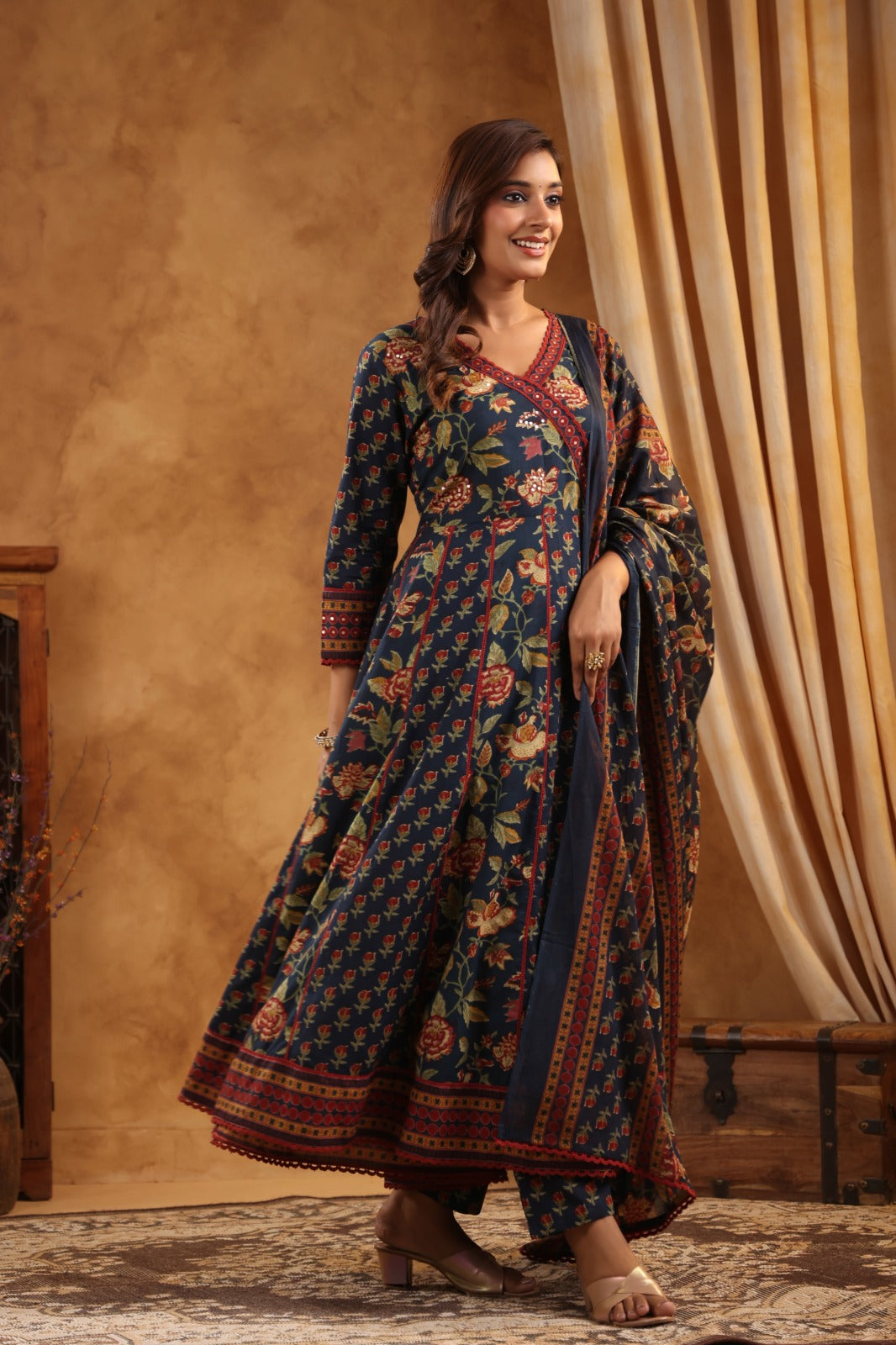 Ghazal Blue Cotton Anarkali Set